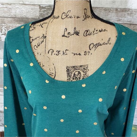 Lane Bryant Plus Foil Dot Womans longsleeve T Shirt Teal Green Size 18 / 20 - Picture 4 of 9